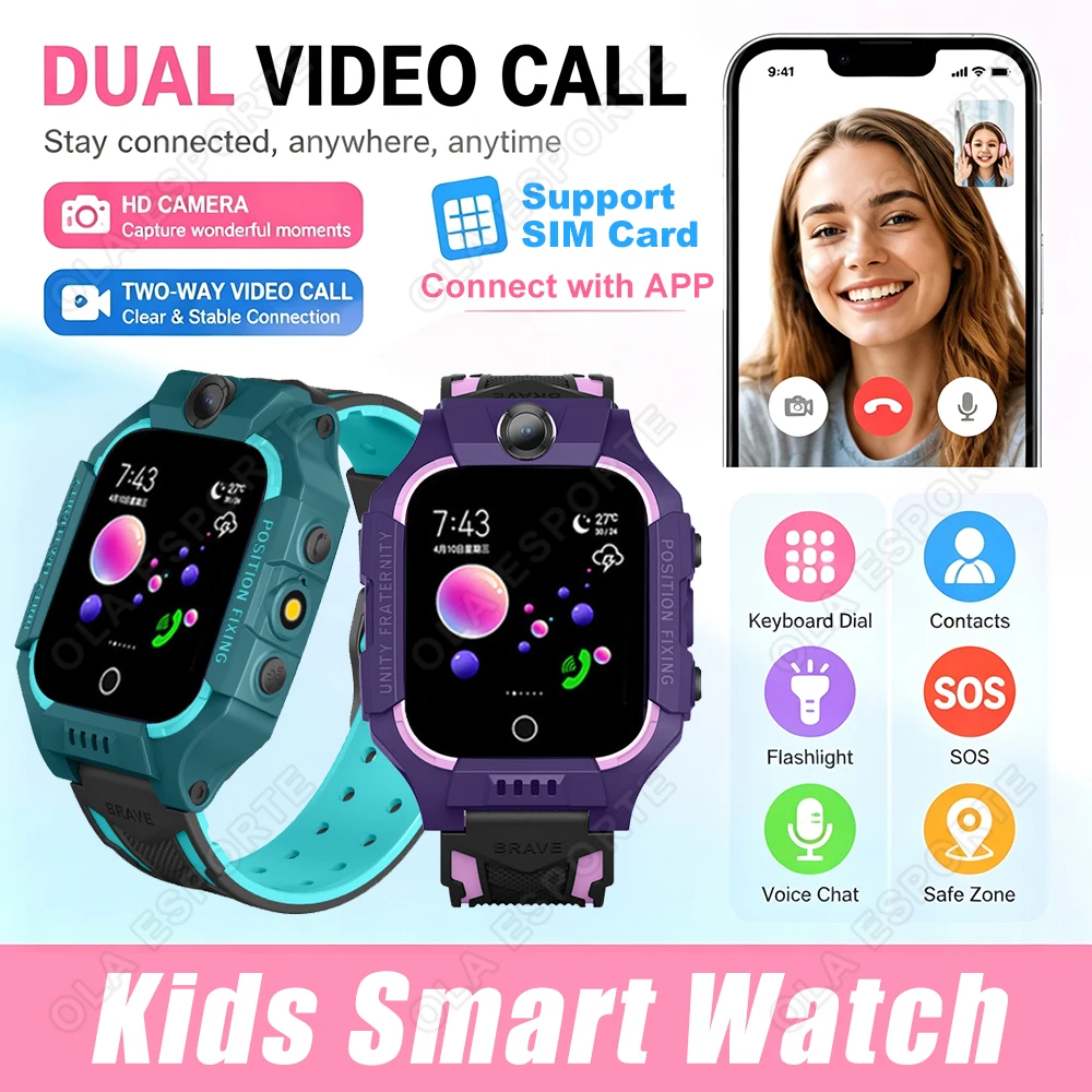 Kinder-Smartwatch mit GPS-Ortung, SIM-Karte, Wasserdicht, Anruf- und Kamerafunktion, Mobile Smartwatch für iPhone und Android, als Geschenk geeignet 2026 HW12