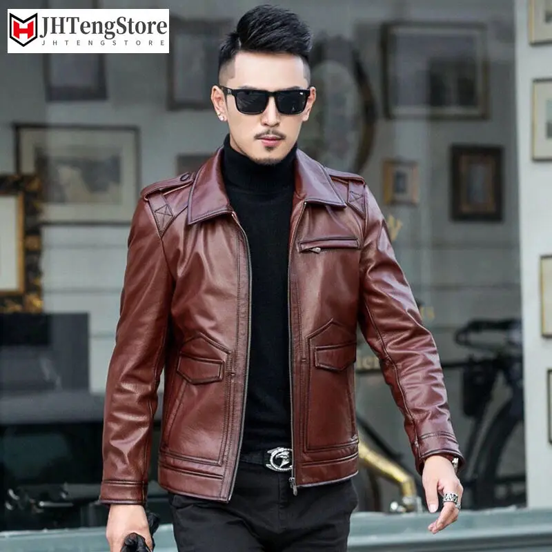 

2022 Spring Autumn Men New Fashion Leather Jacket Men Casual Slim Genuine Leather Coats Male Long Sleeve Outwear Clothes W29
