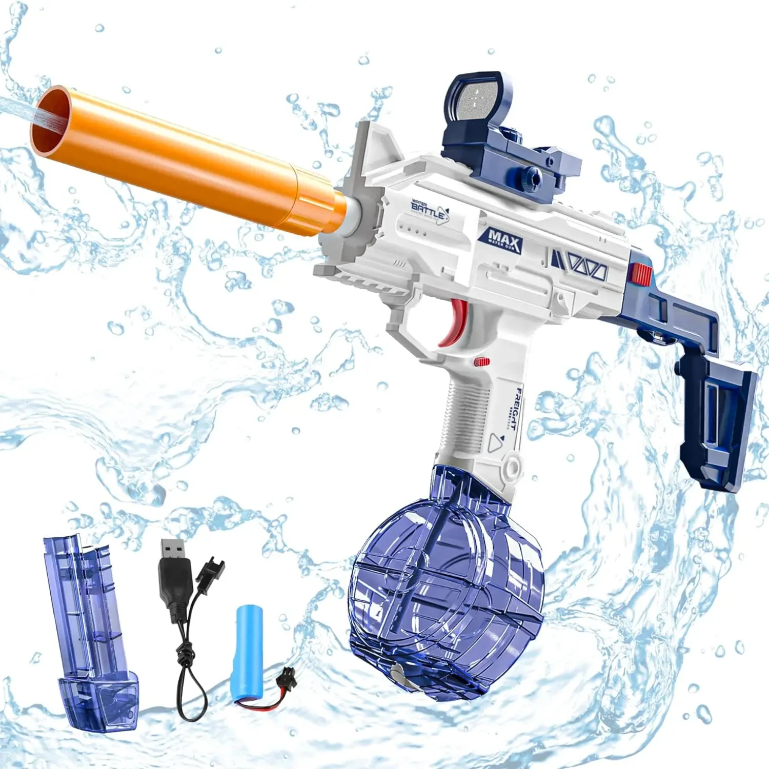 Electric UZI Water Gun One-Button Automatic Squirt Guns for Adults Long Range Powerful Water Blaster Summer Outdoor Kids Gift