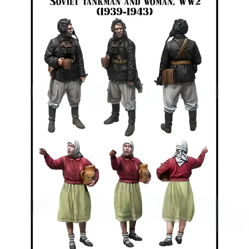 Modelo de soldado de resina 1/35: tanques soviéticos masculinos y femeninos (2 figuras), sin montar y sin pintar