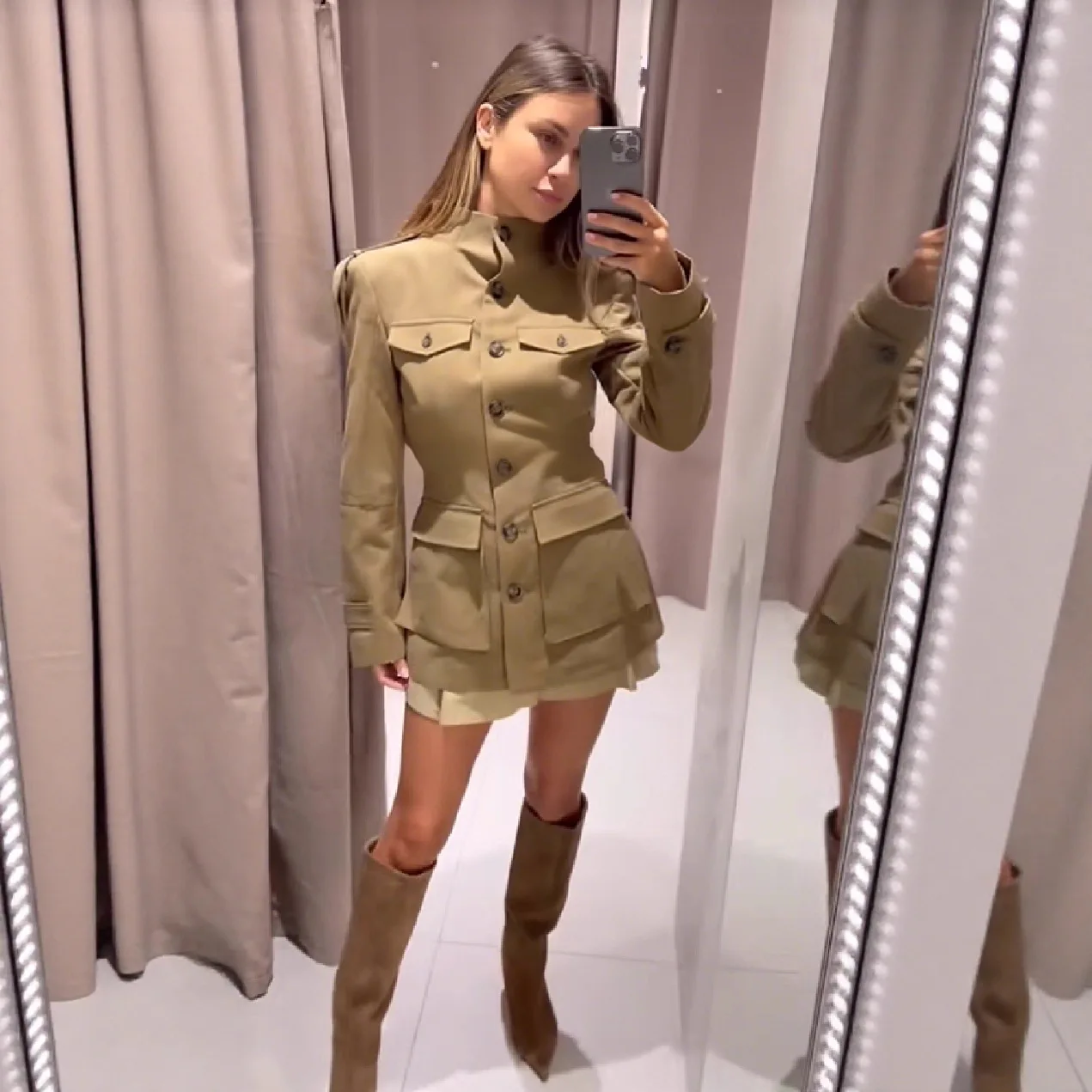 الأوروبية والأمريكية نمط جديد جيب العمل الأمريكية الساخنة فتاة الخصر النحيف معطف 2025 الخريف واحدة الصدر #1