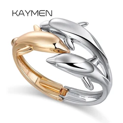 KAYMEN Luxury Dolphins Cuff Bracelet Animal Bangle for Women Fashion Statement Alloy Bangle Jewelry Accessory