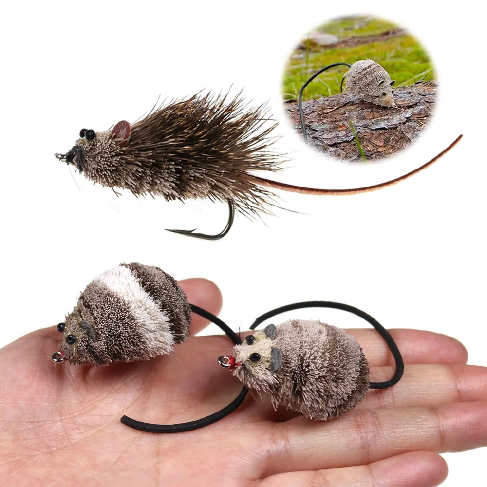 1 Stück/2 Stück 2/0 Hirschhaar-Mausfliege Künstliche Ratten-Topwater-Angelköder Poppers Fliegenfischen Bass Bug Largemouth Pike Angelköder – Detail 1