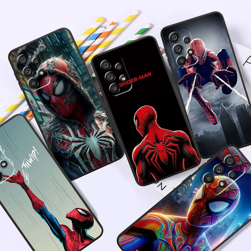 Spider Man Peter Parker For Samsung A53 A52 A33 A32 A51 A71 A21S A13 A73 A55 A22 A23 A35 A72 A54 A12 5G Black Cover Phone Case