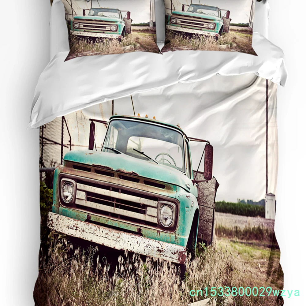 Antique Car Retro Truck Meadow Bedding Set 3pcs Duvet Cover Pillowcase Kids Adult Quilt Cover Double Bed Set Home Textile
