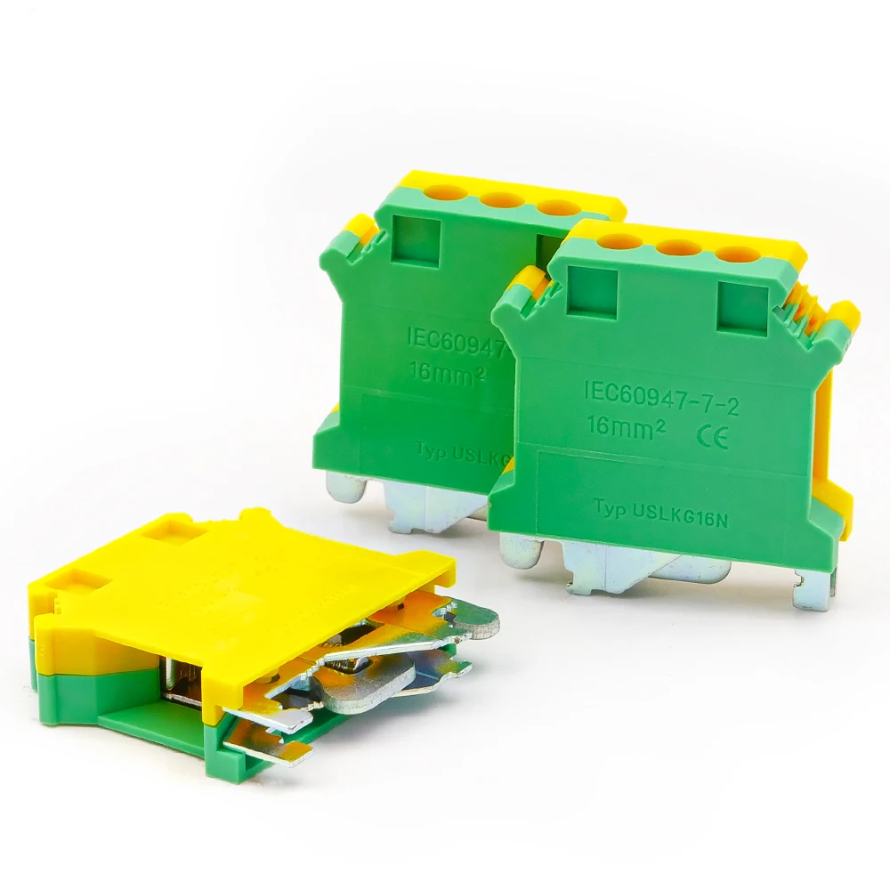 Ground Din Rail Terminal Blocks PE Type UISLKG-16 Universal Class Connector Screw Terminal Blocks UISLKG16 10PCS