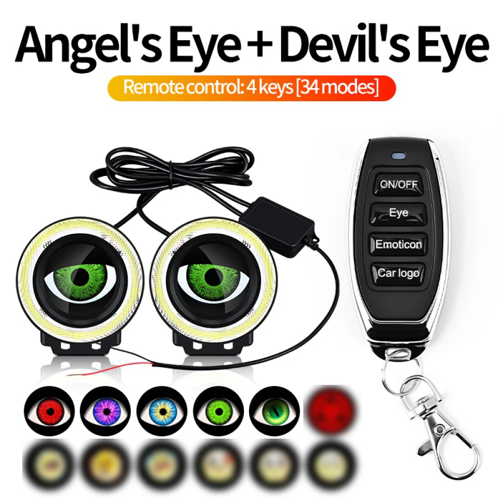 2PCS Car Dynamic HeadLamps Angel Eyes Lamp APP Control Waterproof Headlight 82 Modes Devil Eyes Retrofit Kit For Car Motorcycle