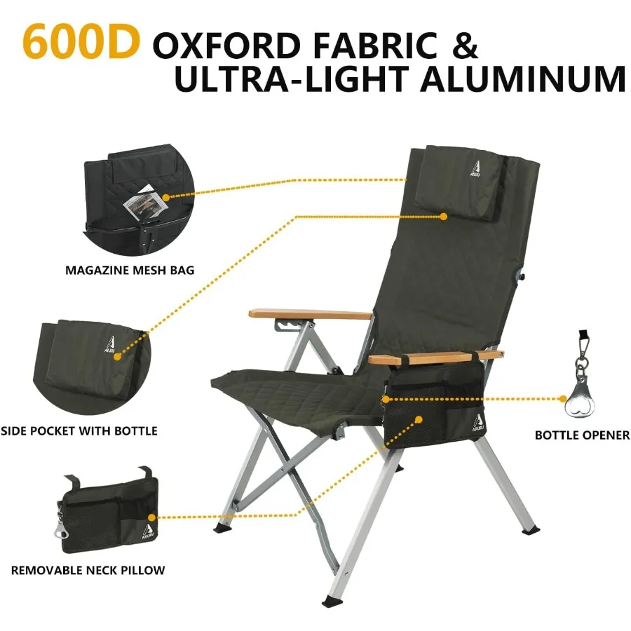 كرسي تخييم مستلق مكون من قطعتين من كراسي الحديقة القابلة للطي مع 4 مراحل قابلة للتعديل بظهر عالٍ للبالغين شديدة التحمل وقابلة للطي #4