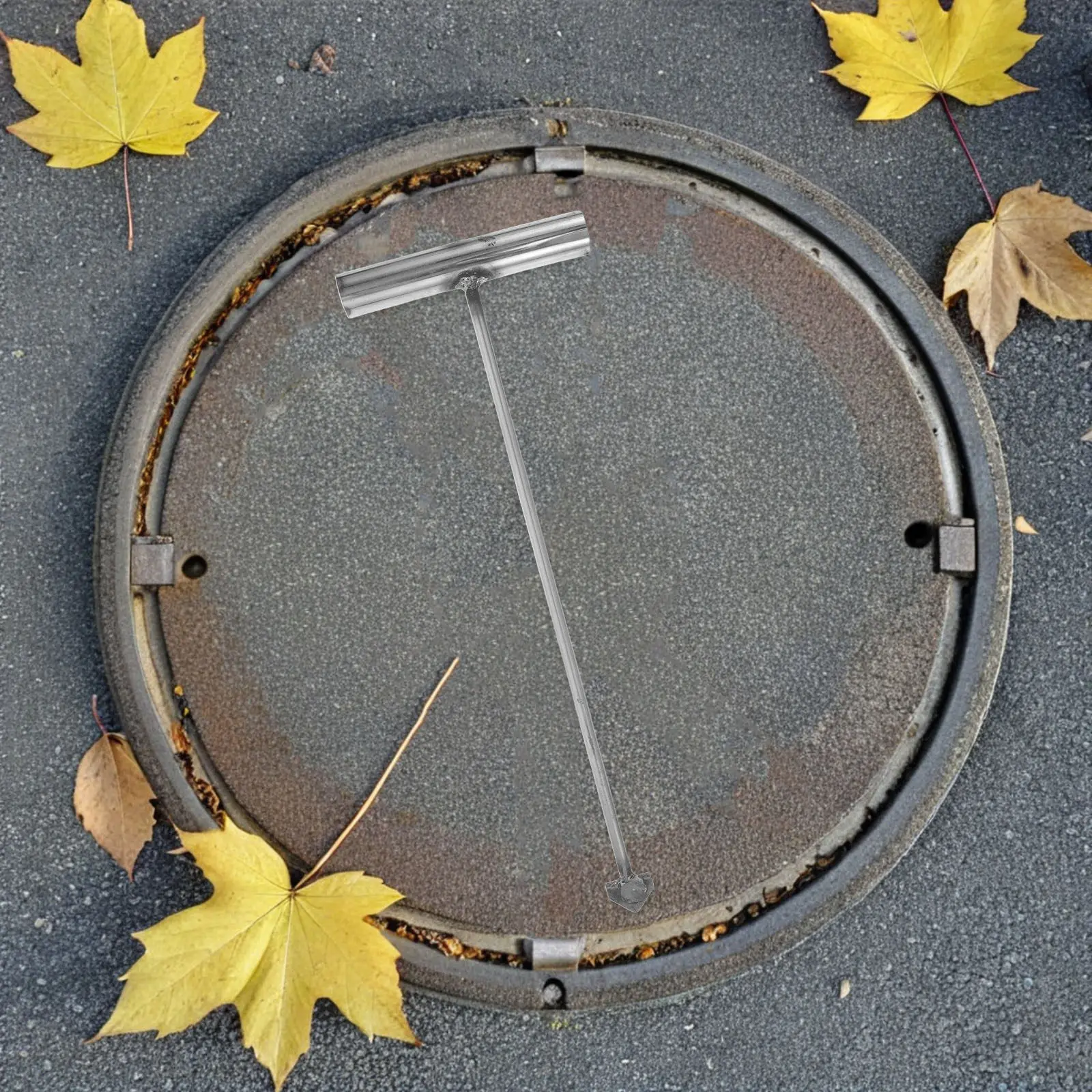Stainless Steel Manhole Cover Hook T Shape Heavy Duty Sewer Lid Lifter Non Slip Grip for Septic Tank Covers Storm Drains Grates