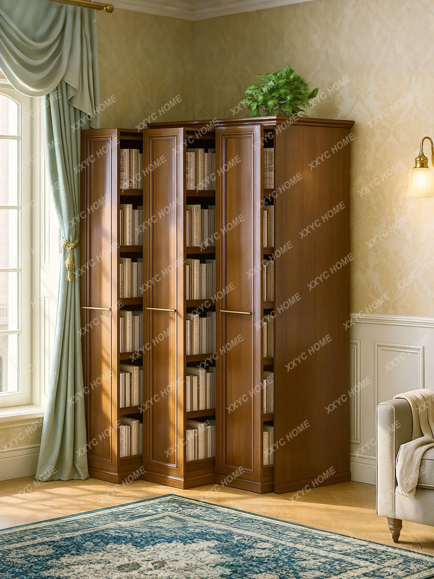 Pure solid wood side pull-out bookcase space-saving household crevice locker