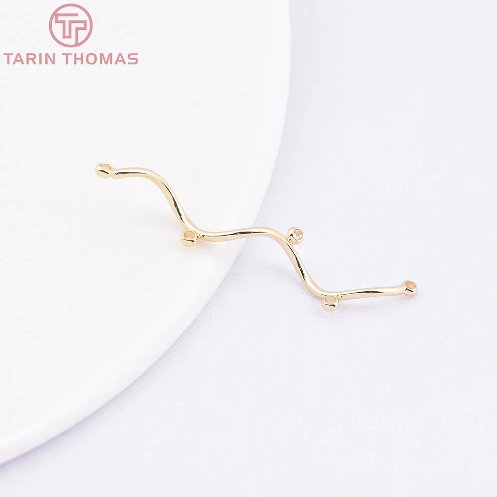 (2479) 6PCS 8x38MM 24K Gold Color Brass Curved Tube Connect Charms High Quality Diy Jewelry Making Findings Accessories