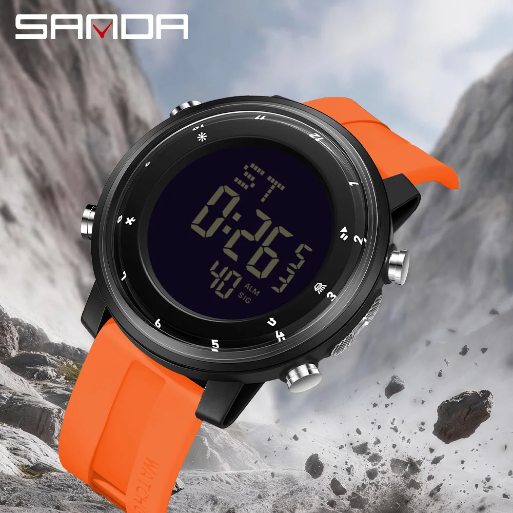 SANDA Men's Digital Sports Circular Silicone Watch Waterproof Dual Time Stopwatch Alarm Backlight Countdown Watches for Men