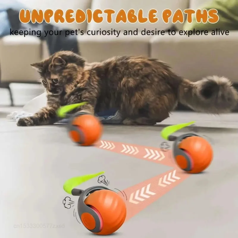 Interactive Cat Toys Ball Automatic Small Tail Rolling Ball USB Rechargeable Portable Pet Toys for Teaser and Training
