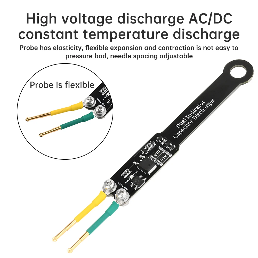 1000V プロフェッショナルコンデンサ放電ペン、デュアル LED インジケーター & 調整可能なプローブ付き、電子機器修理用 MOS チューブ安全ツール