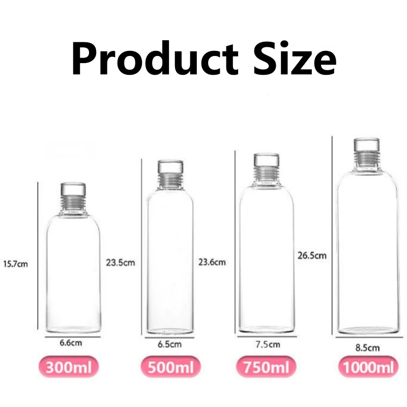 300-1000ml Glass Water Bottle Large Capacity with Time Marker Cover for Water Drink Outdoor PortableTransparent Milk Juice Cup