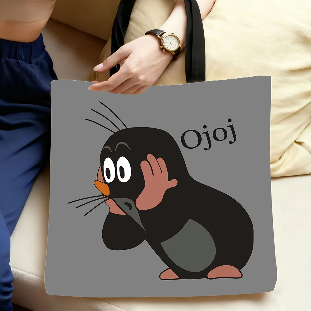 1 Pcs Cute Mole Cartoon Tote Bag - Reusable Large Capacity Shopping Bag for Daily Use, Grocery, Travel & Work (Gray) image 4