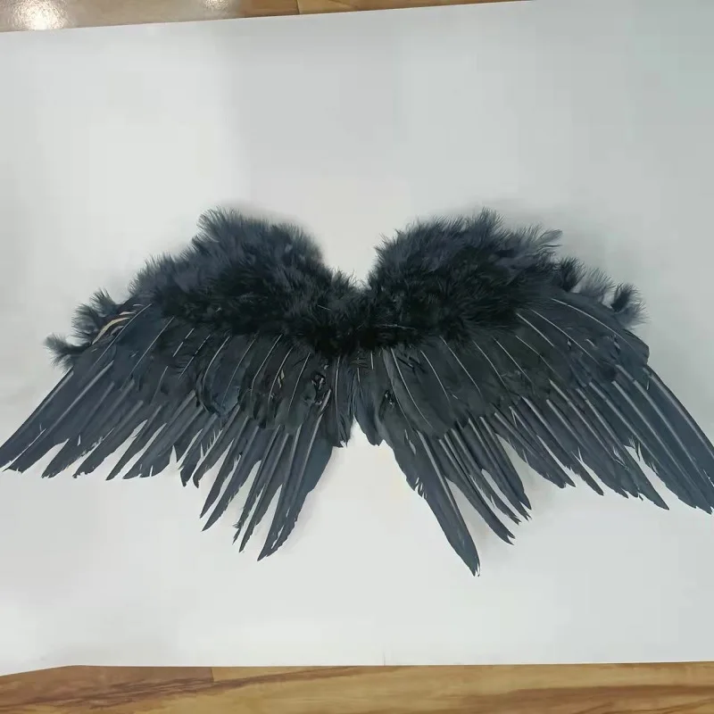 Feather Angel Wing with Elastic Straps Black Feather Fairy Wing Halloween Christmas Party Cosplay Costume Prop 27.6x13.8inch