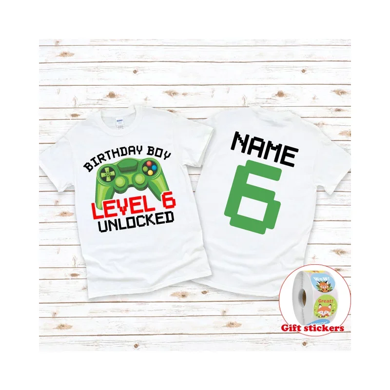 

Sixth Birthday T-Shirt Level 6 Unlocked Gamer customized Shirt 6th customized T-Shirt Video Game 2024 Boys Birthday Shirts