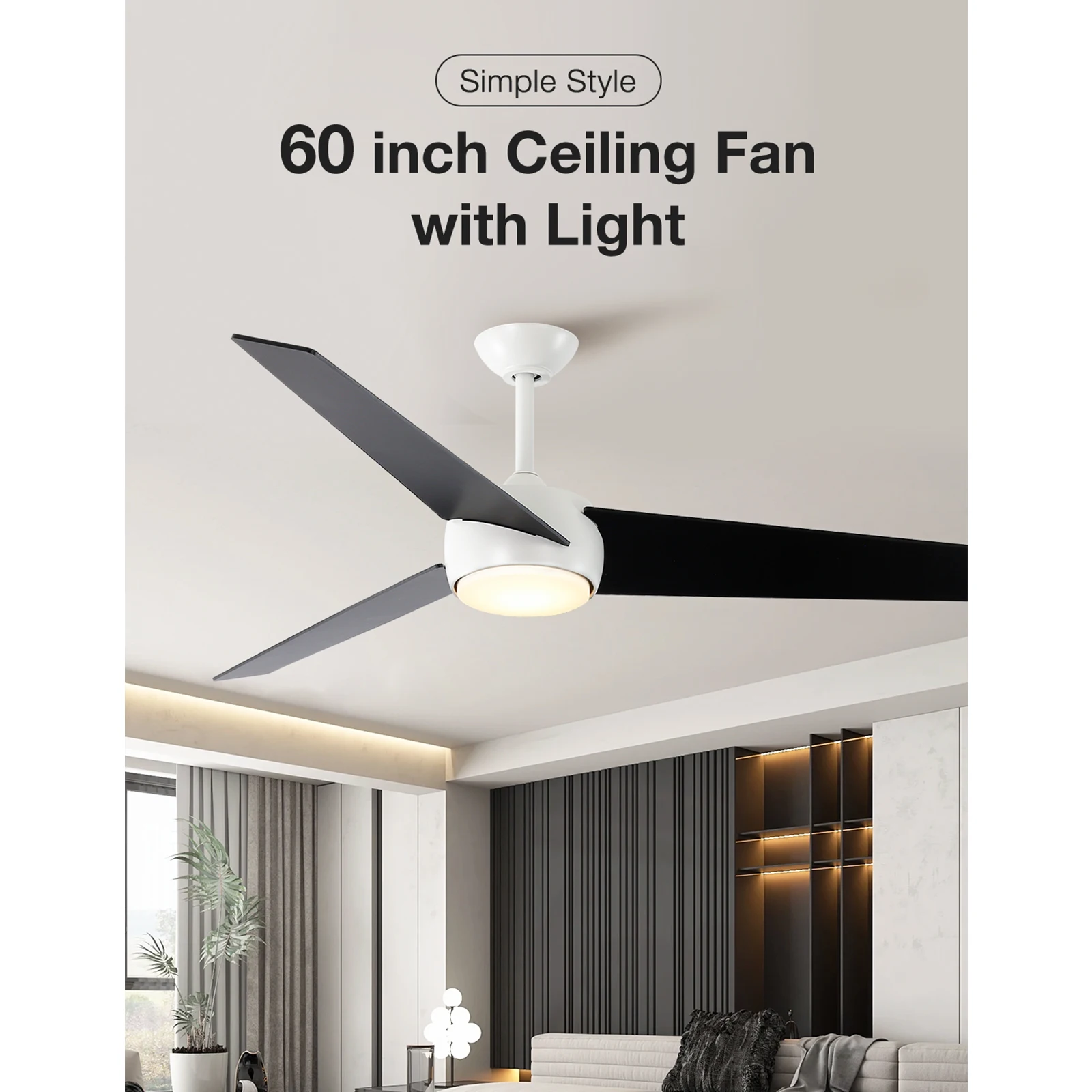 مراوح سقف 60 بوصة (3 شفرات) مزودة بإضاءة وجهاز تحكم عن بعد