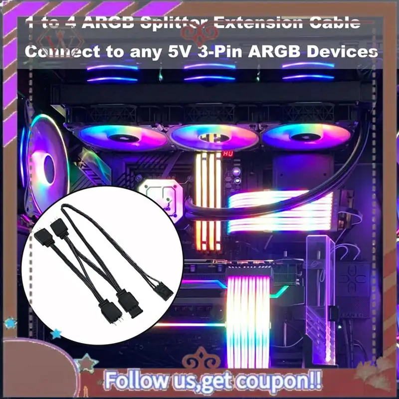 ABBG-2X 1 To 4 ARGB Splitter Extension Cable Connect To 5V 3-Pin ARGB For Corsair Commander Core And ICUE Commander CORE XT