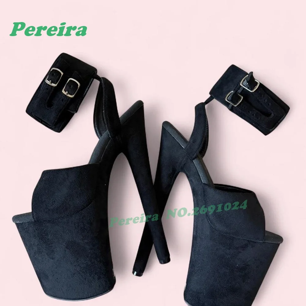

Black Suede Platform Stiletto Heels Sandals Peep Toe Detachable Ankle Strap Sandals 23Cm/9Inches Pole Dance Sexy Nightclub Shoes
