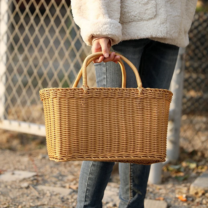 Rattan Shopping Basket Simple Shopping Basket Environmentally Friendly Vegetable Basket Fruit Basket Outdoor Picnic