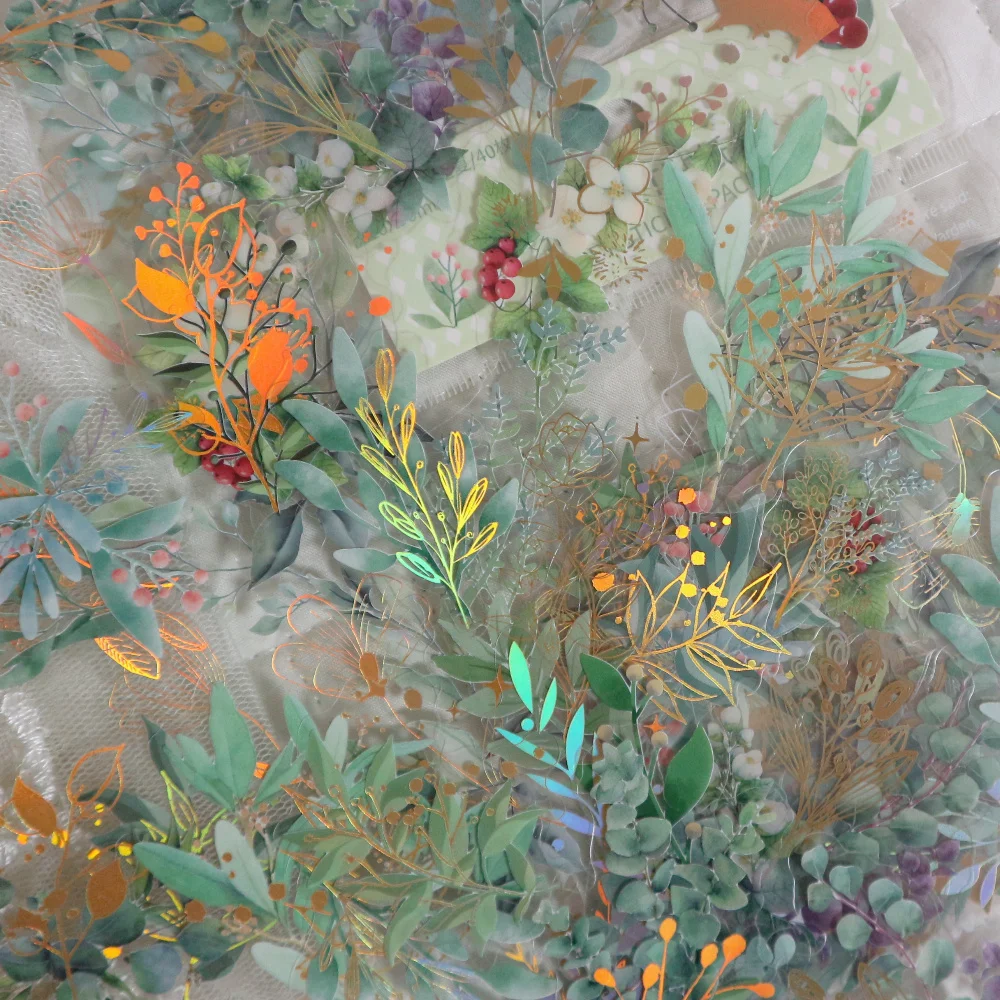 40 sheets/pack Vintage Gilding Green Leaf Flower Notebook Decorative Stickers Decorative Stickers For Scrapbooking Label Diary