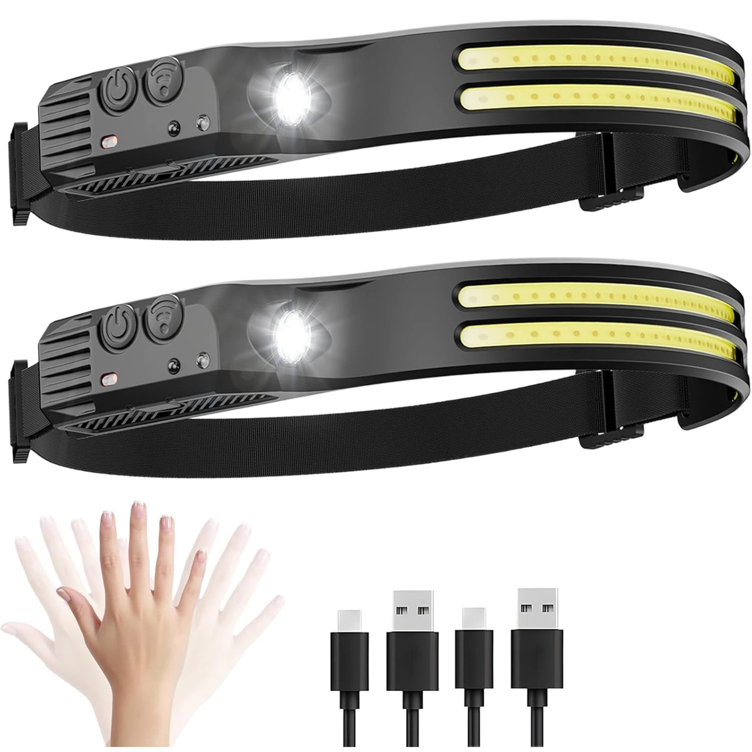 LED Headlamp, Rechargeable 230° Wide Beam Head Lamp for Forehead, 6Mode Hard Hat Light for Adults, Flashlight for Work, Running
