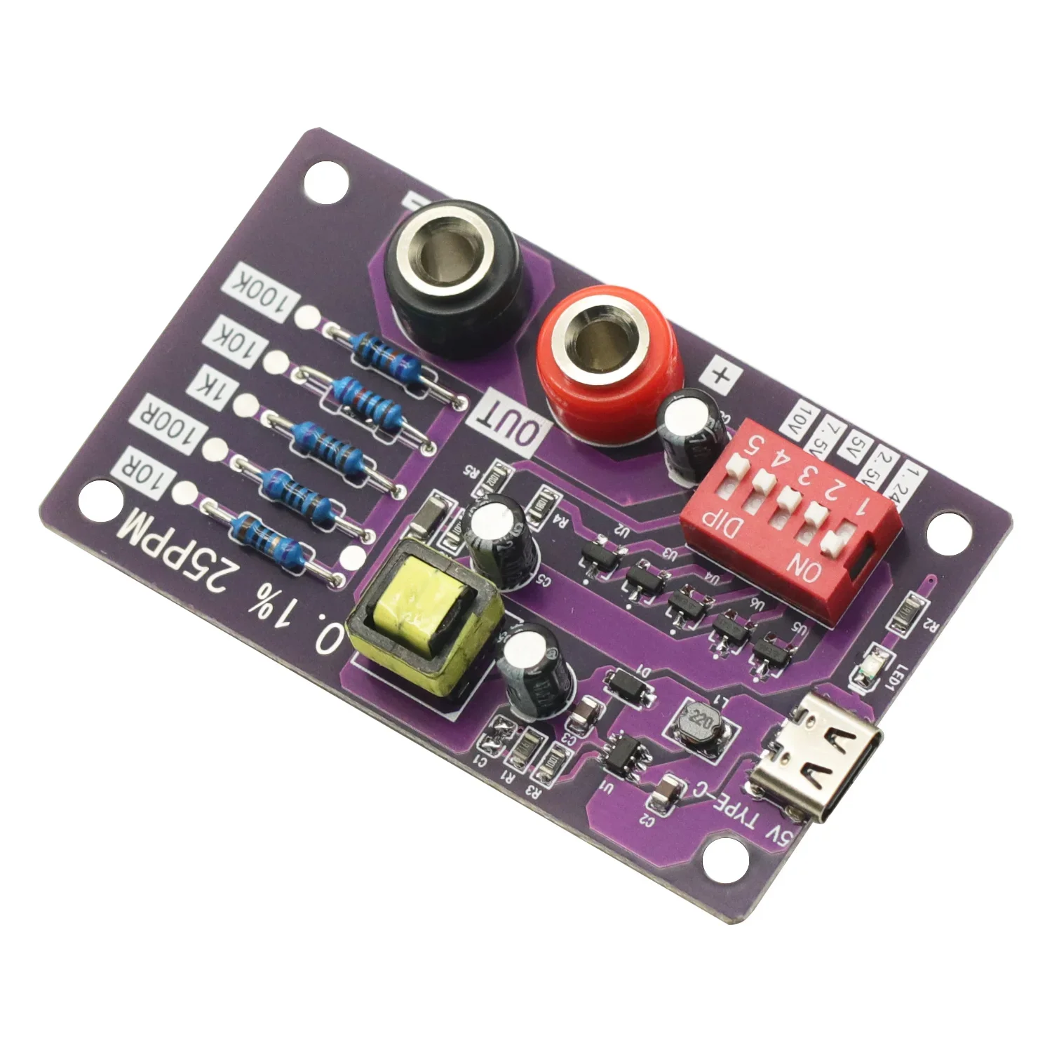 Precision Voltage Reference Module with 5 Channels 1.24V/2.5V/7.5V/5V/10V&5 Levels 10R/100R/1K/10K/100K Resistors of Calibration