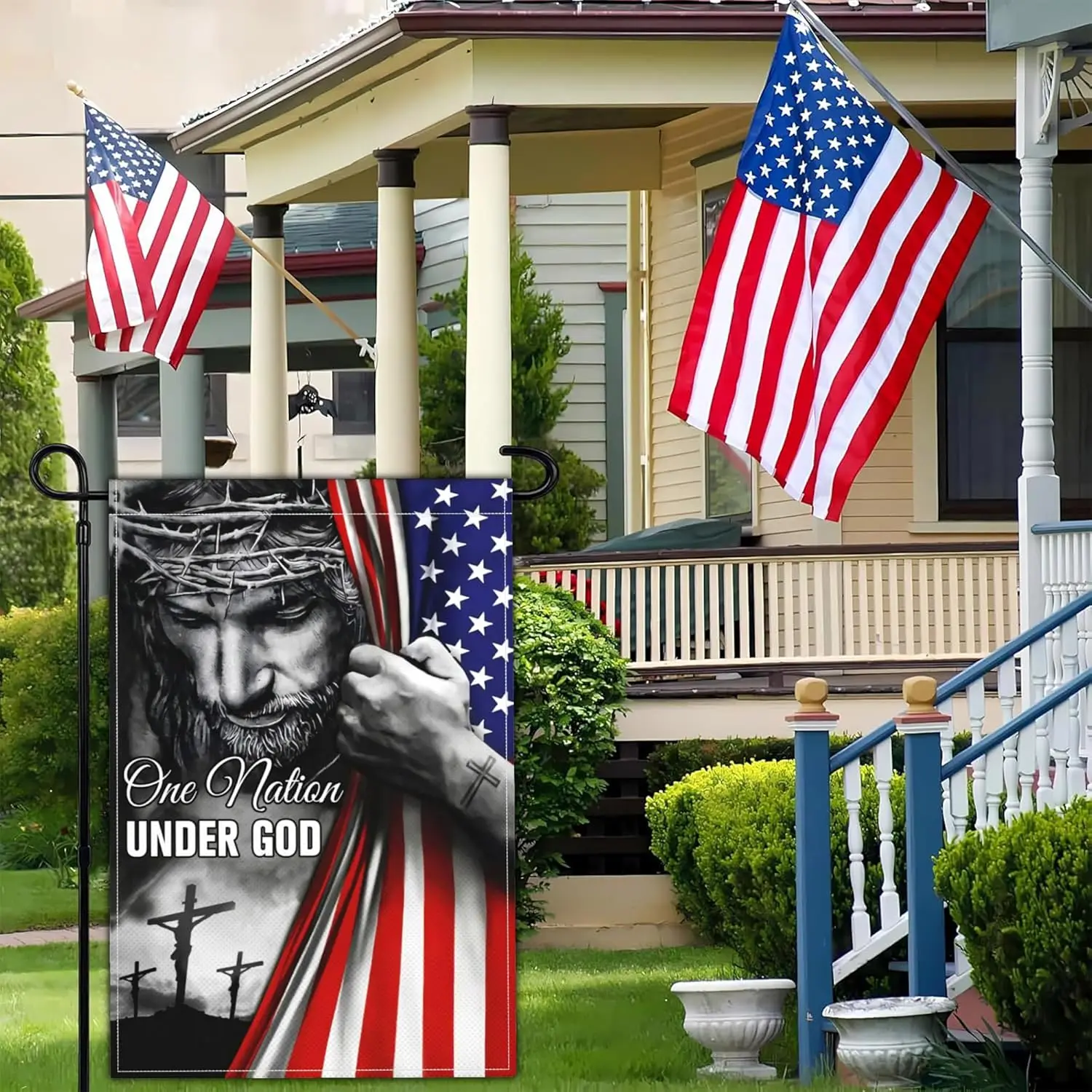 Aroxtms One Nation Under God Jesus Flag Patriotic God Bless America Flag Christian 4th of July Memorial Day American Garden  uui