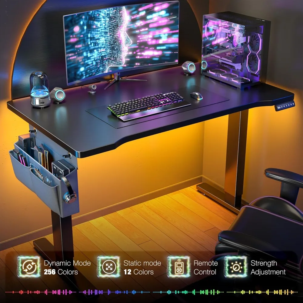 

55" Electric Standing Desk with LED Lights, Height Computer Desk with 3 Memory Preset, Adjustable Office Desk, Customized