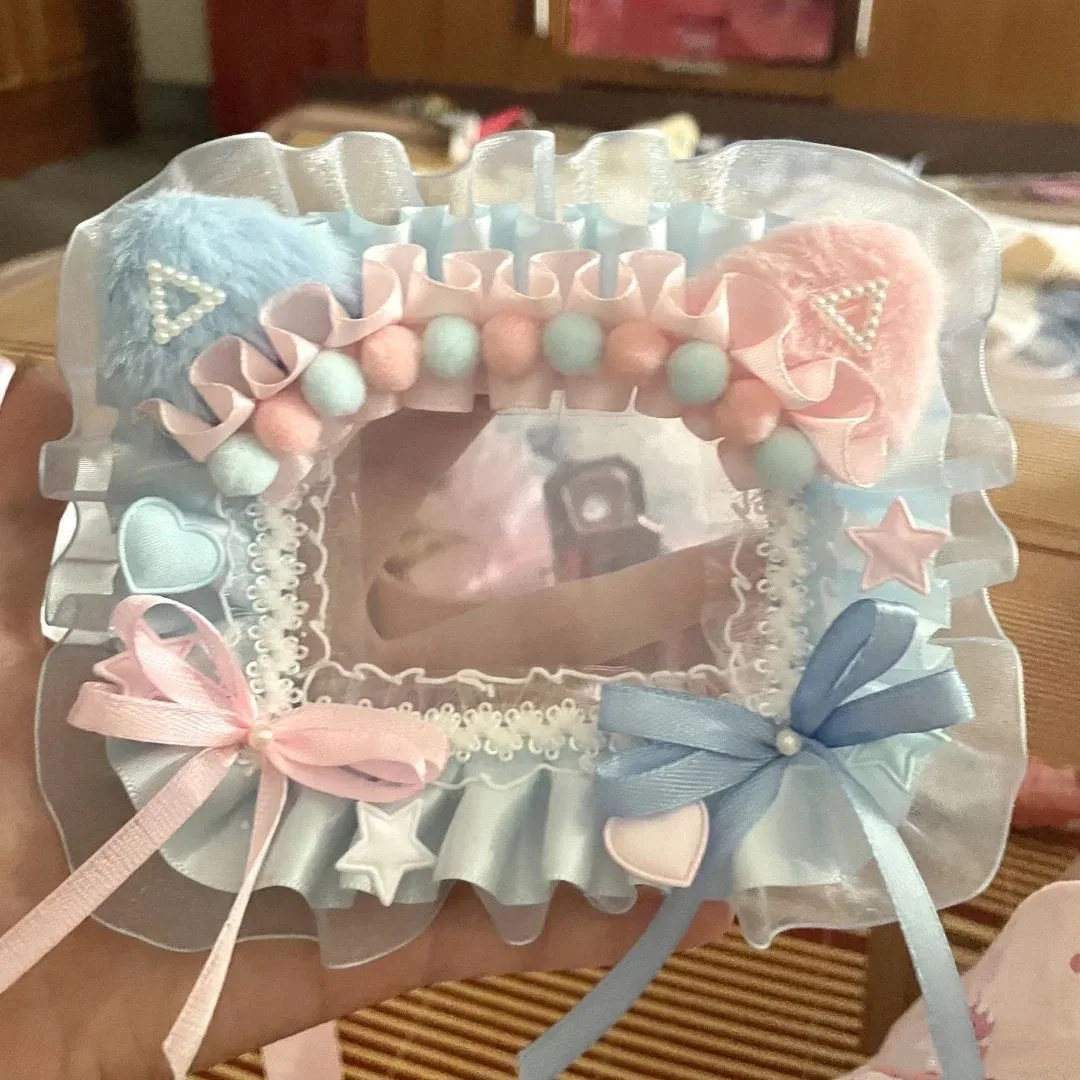 idol photo display card protector ita bag accessories y2k accessories bag pendant DIY lace Badge Holder Kawaii plush Lolita cute