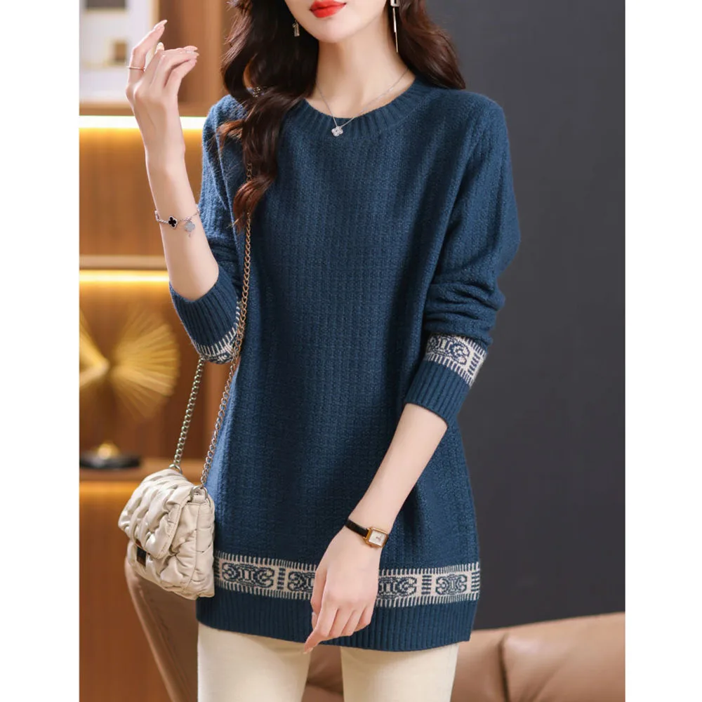 5XL Large Size Mid Length Knitted Sweater Women\'s Pullovers O-Neck Loose Knit Jumper Spring Autumn All-match Casual Sweaters