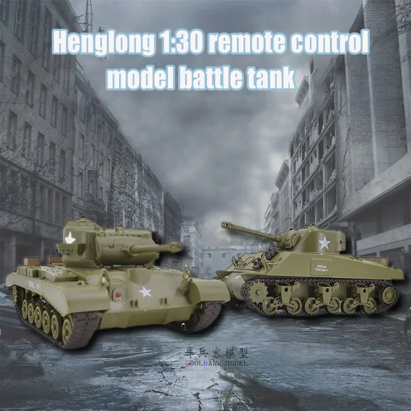 Henglong 1:30 Simulation Remote Control Tank American M26 Panxing/m4a3 Sherman Wireless Battle Tank Parent Child Interactive Toy