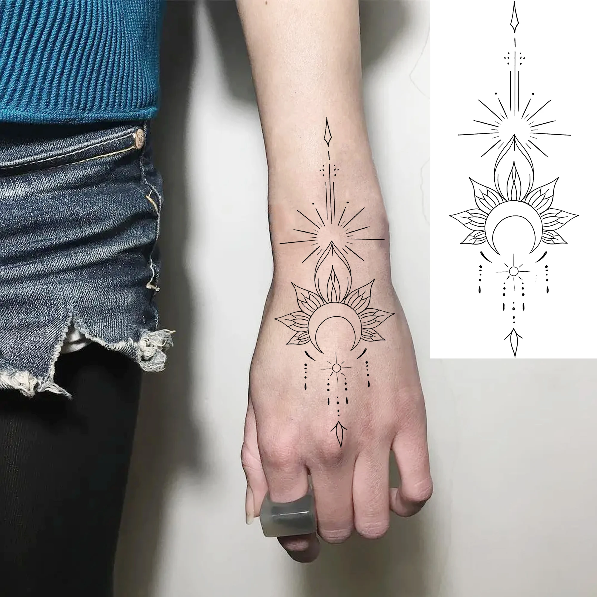1 Sheet Fresh Butterfly Floral Chain Temporary Tattoos For Women Hand Neck, Waterproof Realistic Fake Tattoo Stickers Last Long