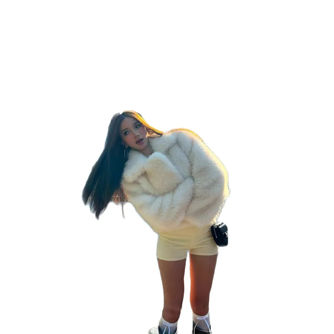 KIDCRKJ Winter Women Eco Fur Coat White Thickened Pockets Female Artificial Fur Jacket Casual Temperament Faxu Fur Coat For Lady