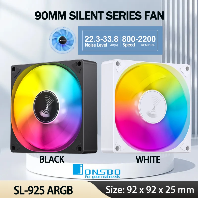 Jonsbo SL 925 ARGB 9cm Silent PC Case Fan 12V/4PIN PWM Addressable ARGB High Air Volume CPU Radiator Fan 92mm Cooling Ventilator
