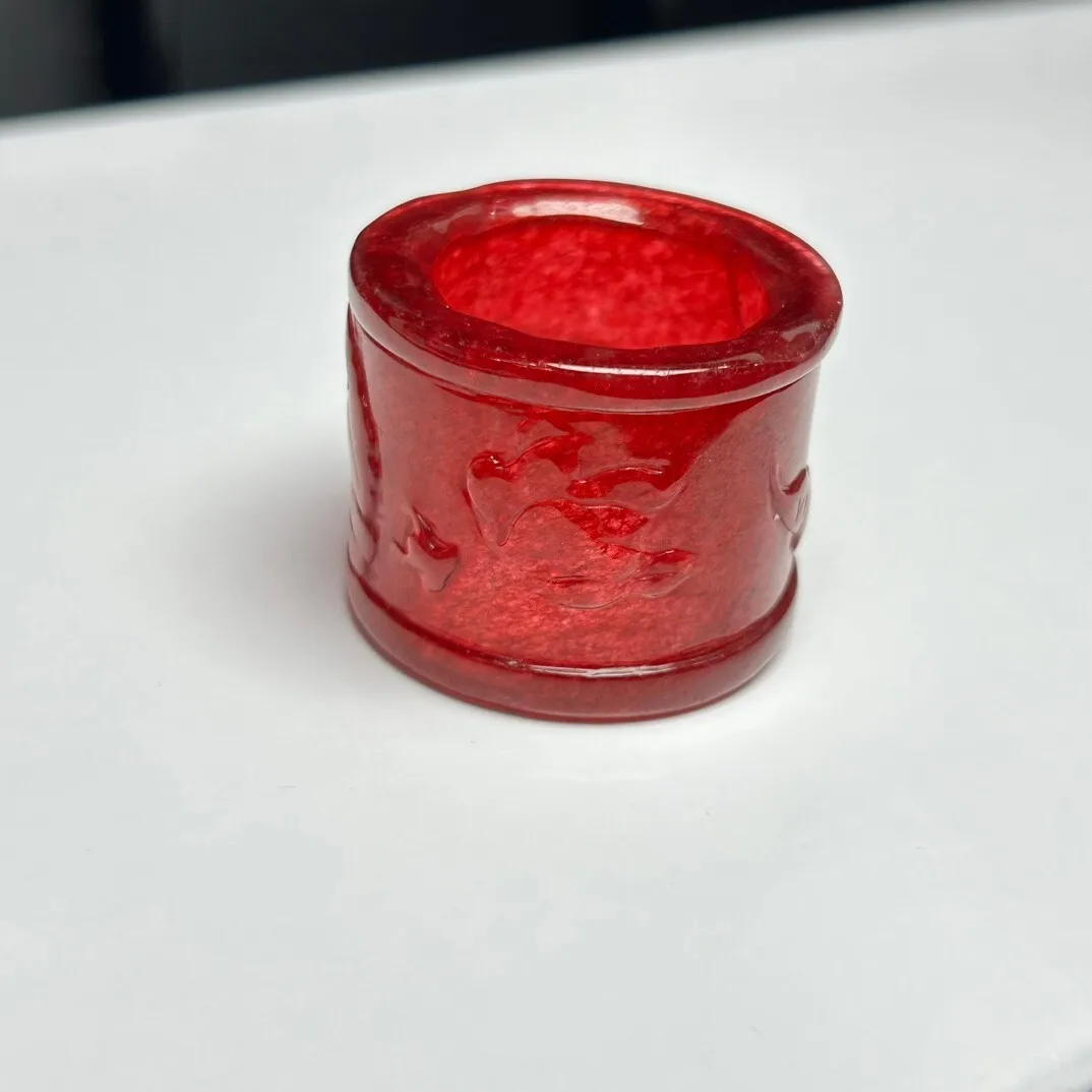 Certified Natural Ice Red Burmese Jade Jadeite Carved Amulet archery thumb Rings view 3