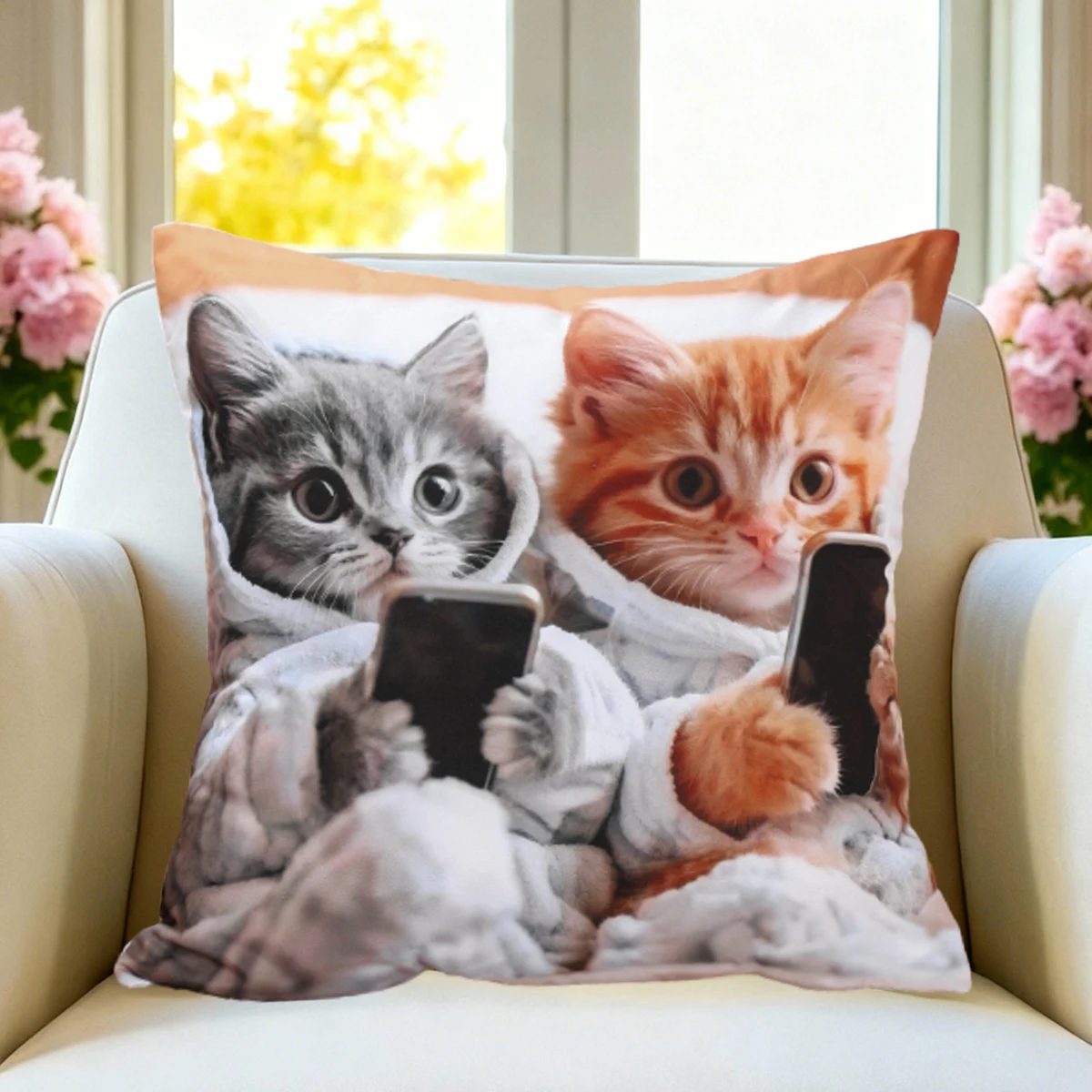 45x45cm Pillowcase Square Cushion Cover Cute Cat Print Birthday Party Decoration for Home Sofa Bed Bedroom Living Room Decor
