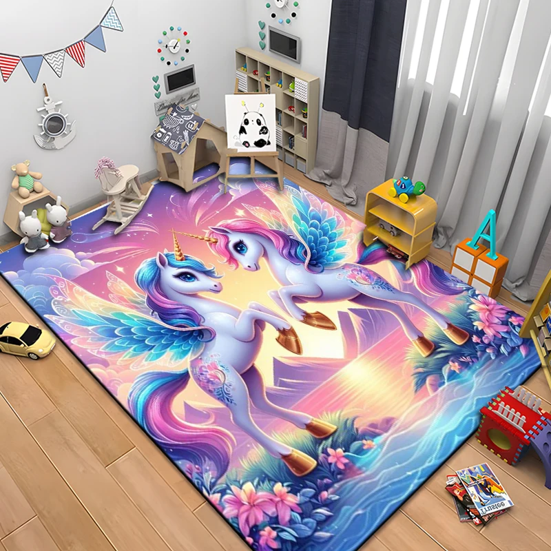 

Unicorn Animal Fashion 3D Printing Large Size Area Carpets for Home Living Rooms Cartoon Children Bedroom Sofa Doormat Floor Rug