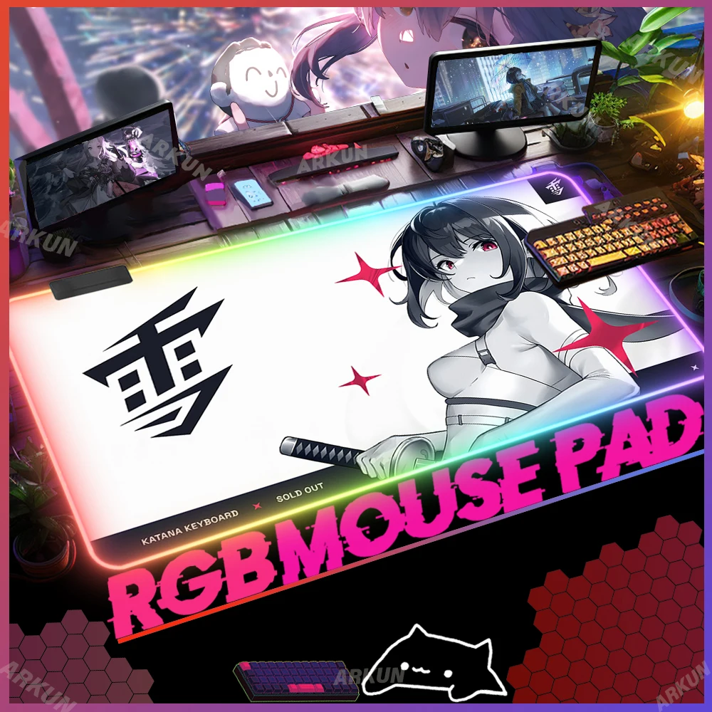 

RGB Anime Girl Yuki Aim Sky LED Pad Gaming Mouse Pad XXL Backlight Computer Soft Large Company BIG 900x400 Desk Table Mat