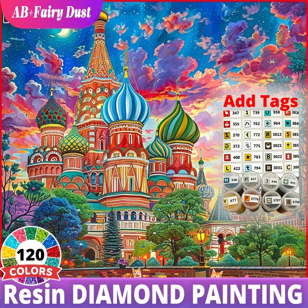 120 Color Resin AB Fairy Dust Full Square Round Diamond Painting Castle Fantasy Colorful Onion Dome Cathedral Mosaic Gift