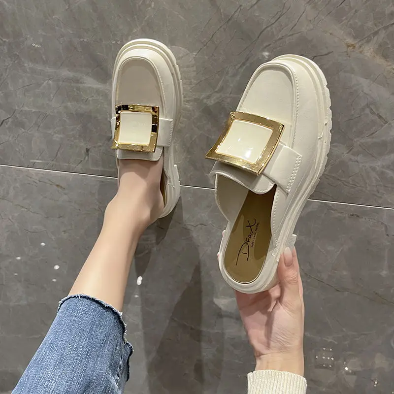 Shoes Outside Women\'s Slippers and Ladies Sandals Low Heel Summer 2024 Mules Slides Soft Job White I on Promotion F H Sandal B W