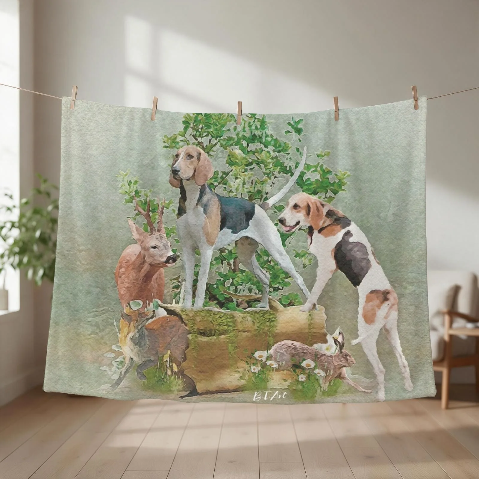 Hunting with hounds Throw Blanket couch cozy soft plush fuzzy picnic outdoor blanket