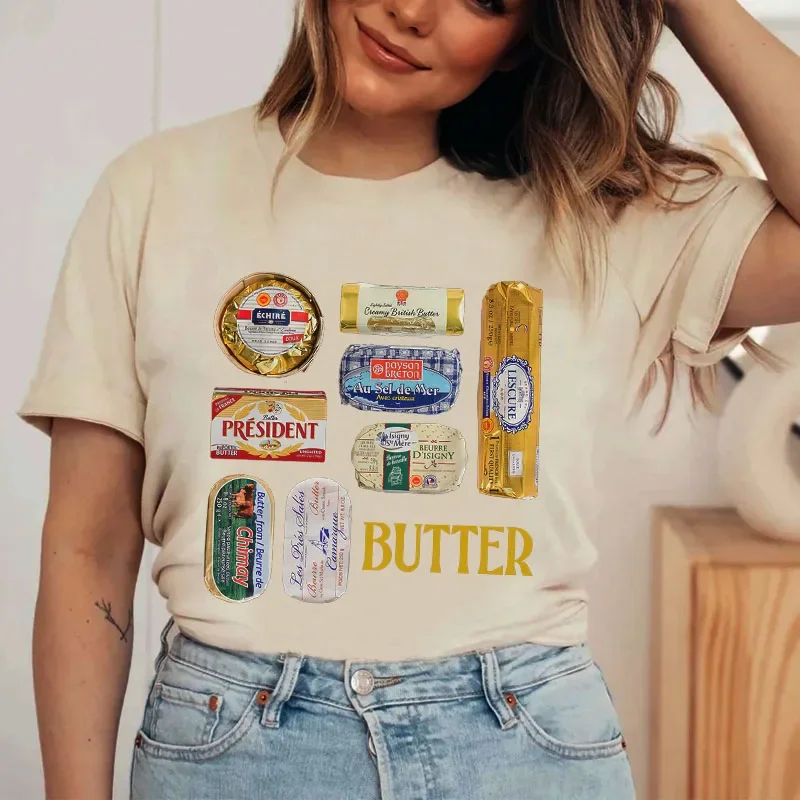 Retro Butter Graphic T-Shirts 90s Women Funny Butter Lover T Shirt Cute Foodie Tee Shirt Unisex Vintage Grunge Aesthetic Clothes