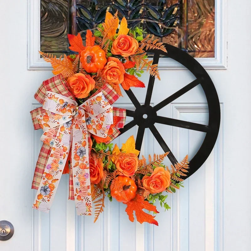 

Autumn Thanksgiving Wreath Pumpkin Wheel Wreath Harvest Festival Decorations Home Door Hang