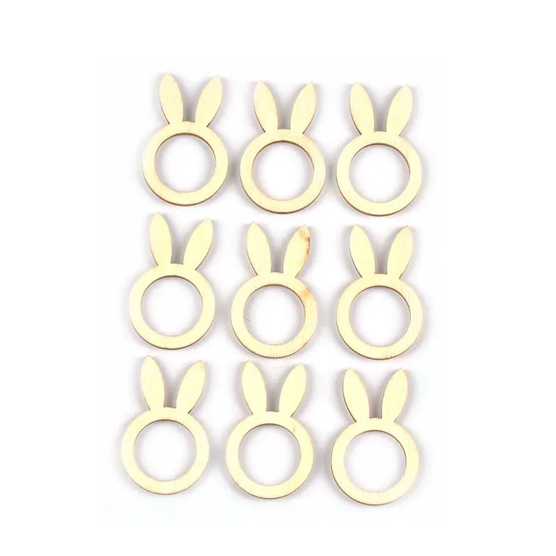 25Pcs 25x40mm Lovely Bunny Wooden Ring Decor Hanging Ornaments DIY Supplies Home Party rabbit Wood Pendant Handmade Crafts C3413