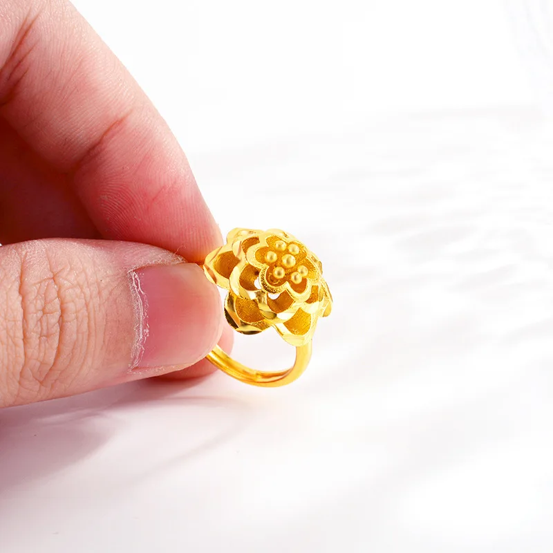 Gold shop same style AU999 gold jewelry noble lady fashion Korean style female flower ring 24K pure gold ring for girlfriend