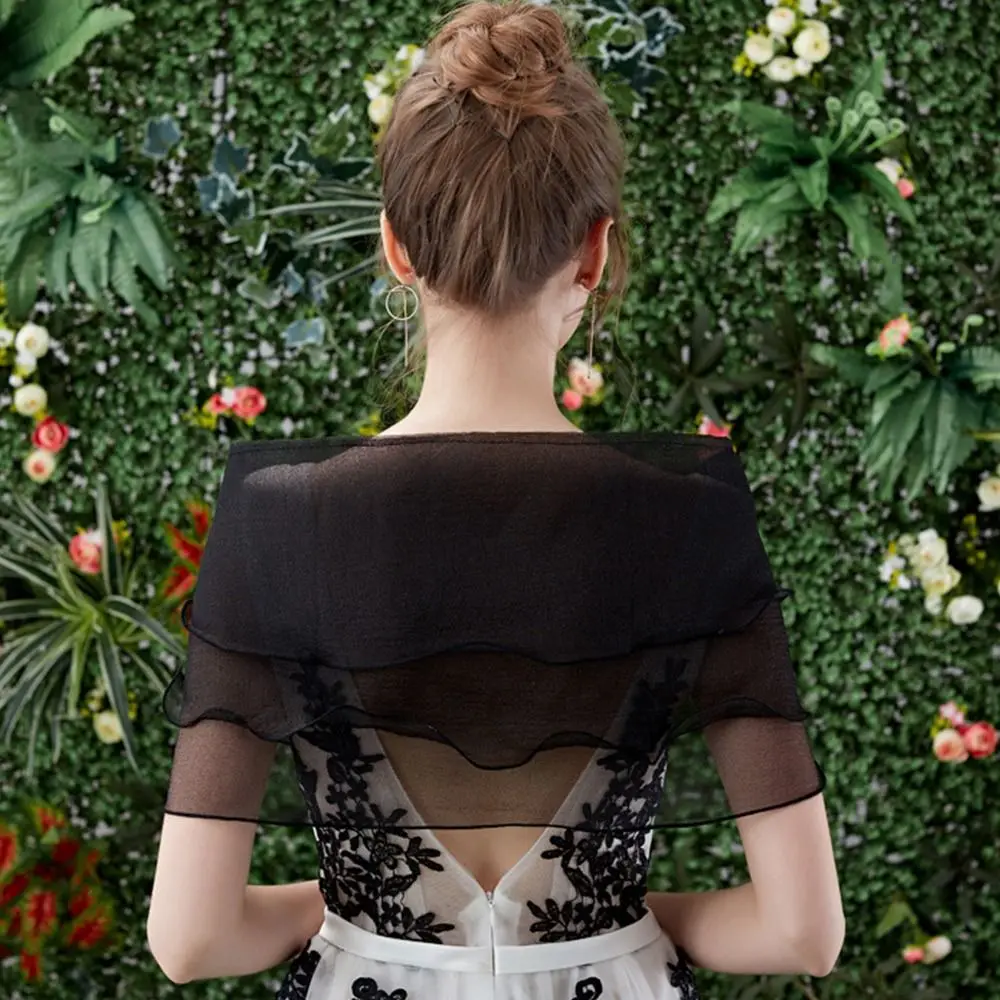Women Bow Rhinestones Casual Lace Sleeve Shrug Bridal Shawl Dress Cloak Wedding Cape