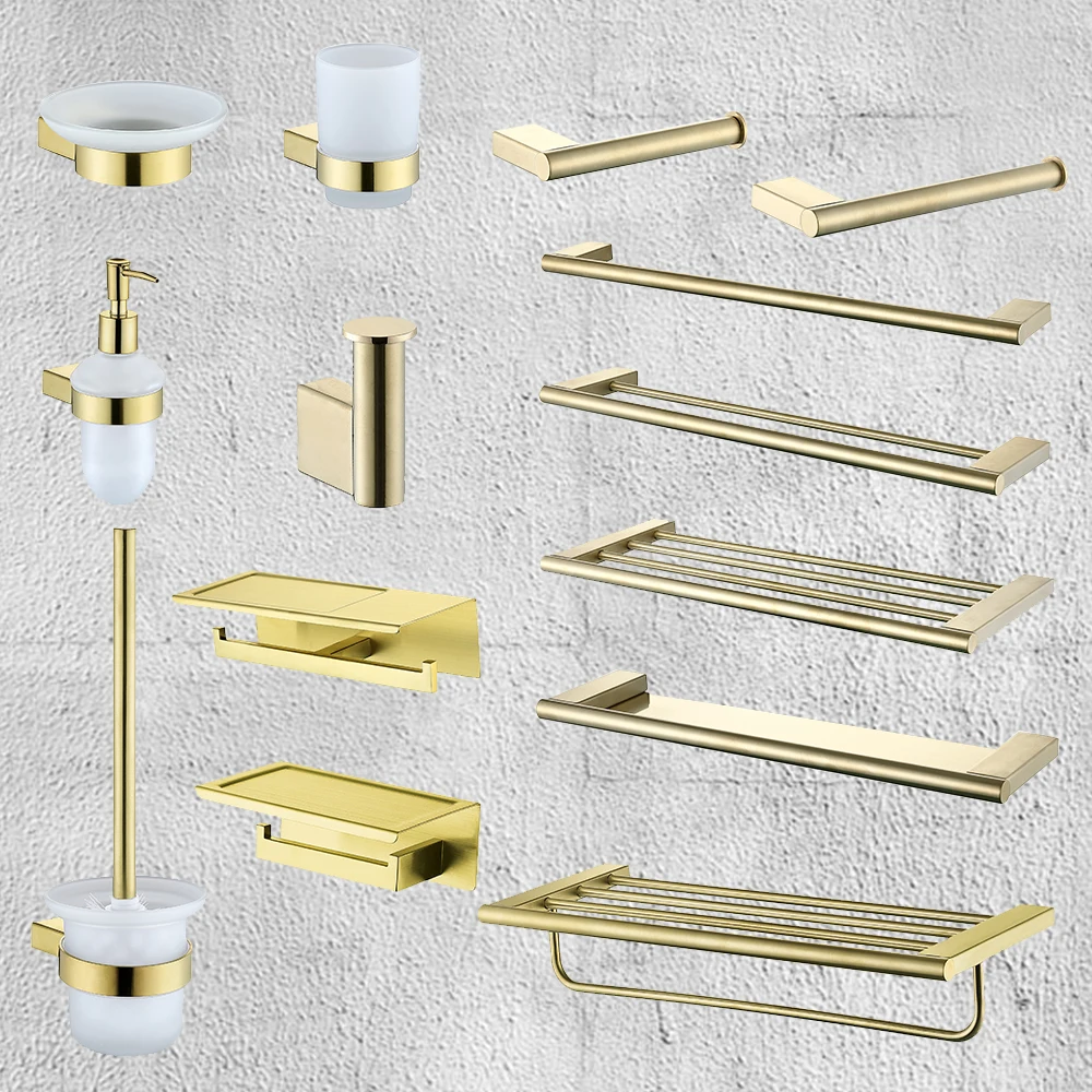 Top Quality Gold Metal Accessories Sets Wall Mounted Hotel Bathroom Accessories Full Set